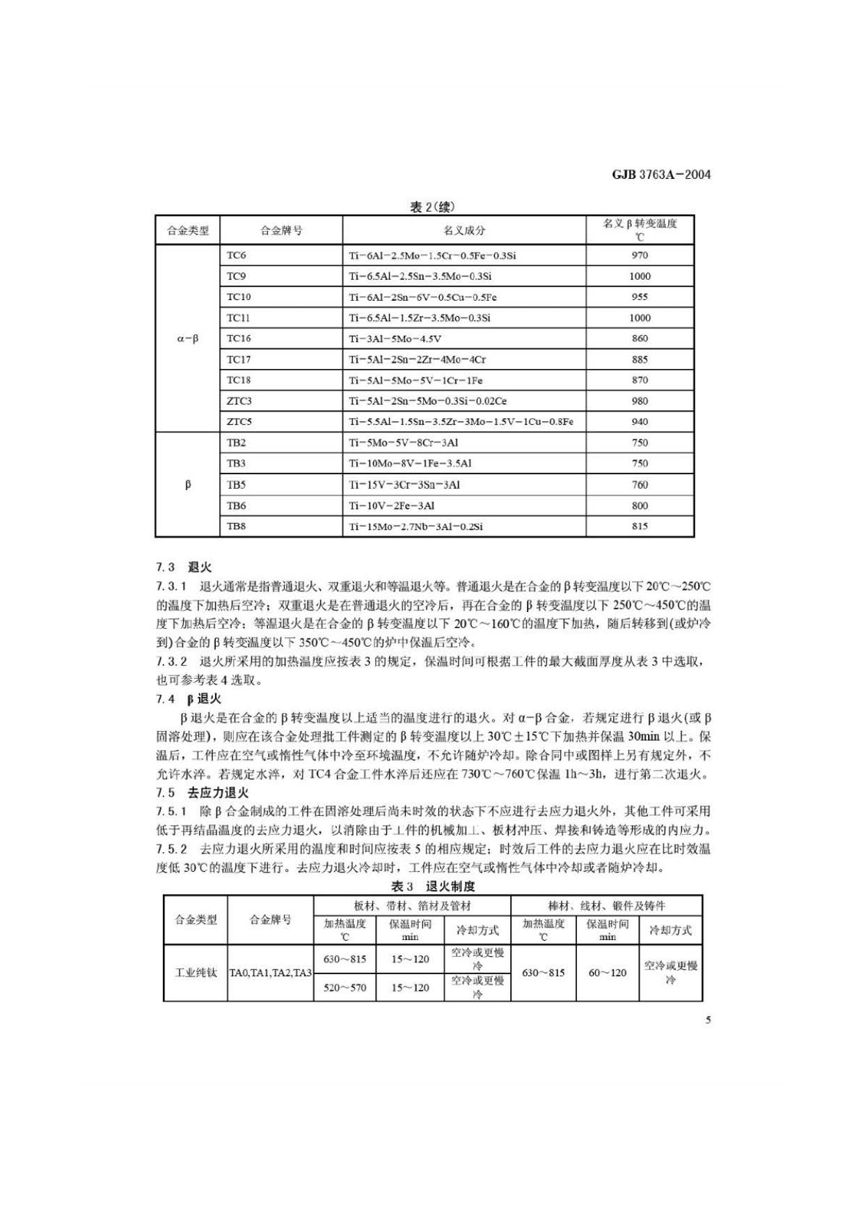 鈦及鈦合金熱處理 GJB3763A-2004